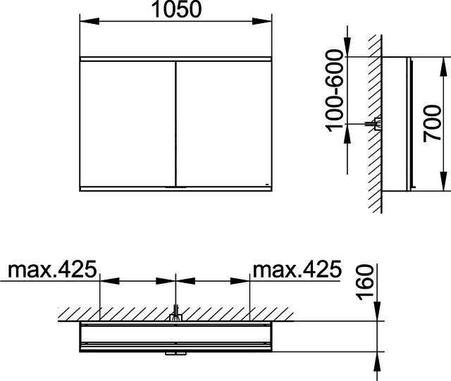 KEUCO Royal Modular 2.0 SPS, bel. 80021, Vorb,2Steckd,sb-elox,1050x700x160mm