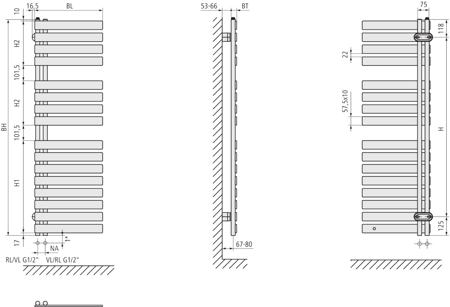 Kermi Credo Half flat,1400x600x37 QN=682 W,RAL 9016,Ausführung links