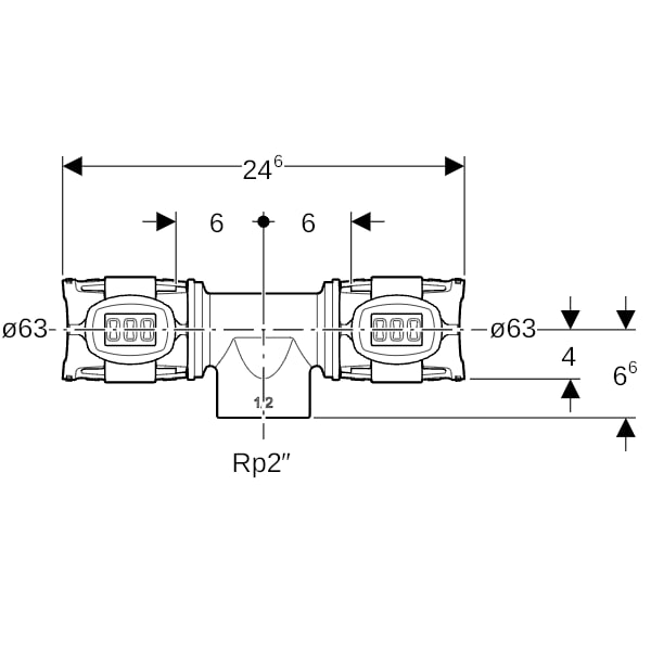 Geberit FlowFit T-Stück mit Innengewinde Rg+ d63-Rp2-63