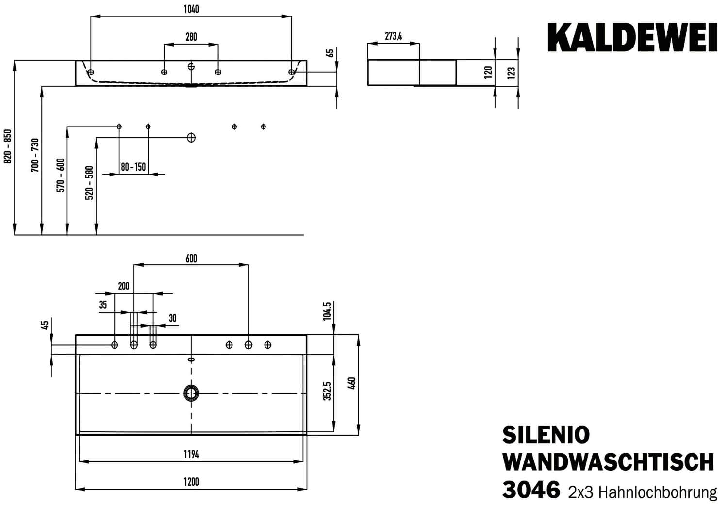 KA WB SILENIO Mod.3046-D,1200x460mm, alpwe,PEFF,AD,m. 2x3HL,mÜL,chr