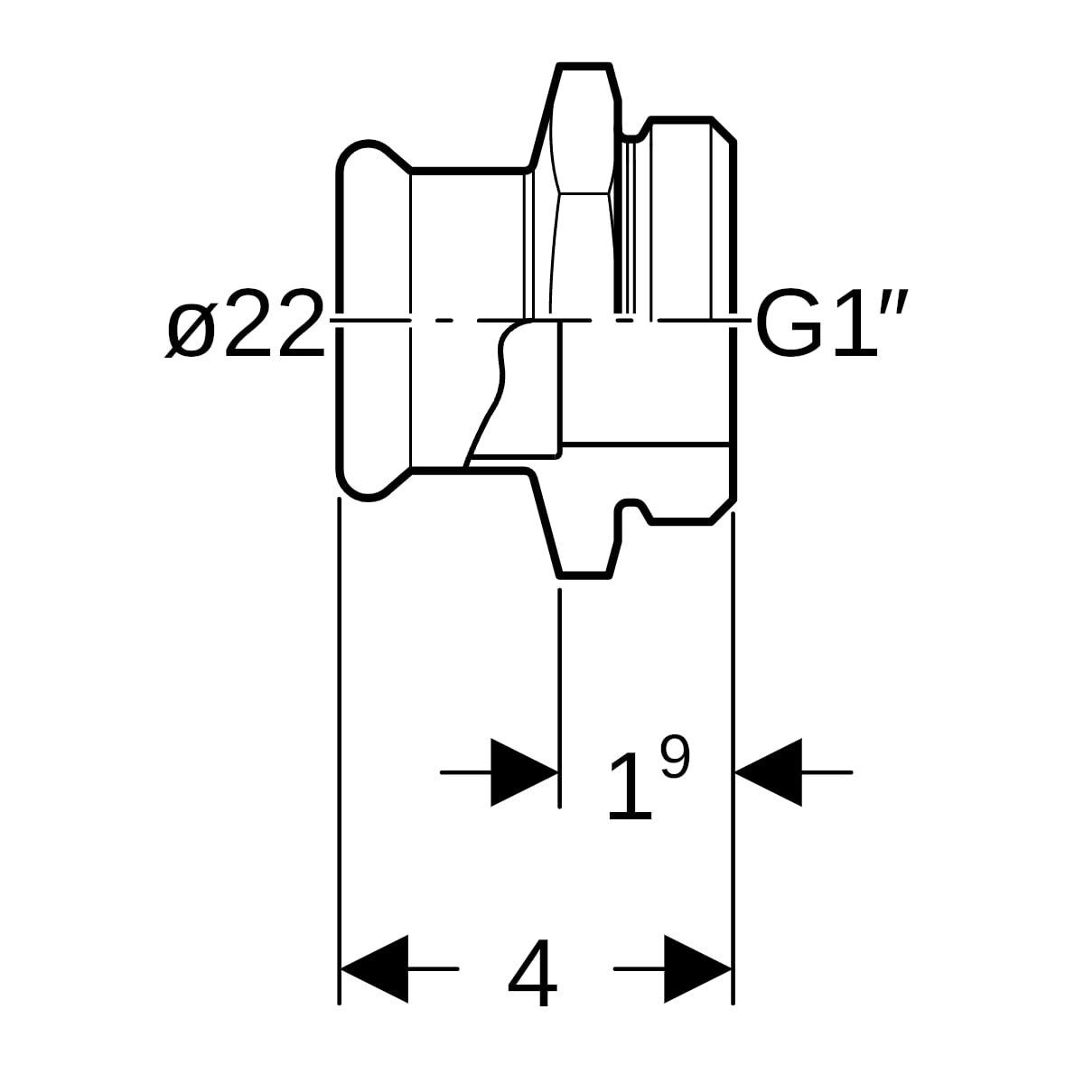 Geberit Mapress Edelstahl Übergang mit AG d22-G1