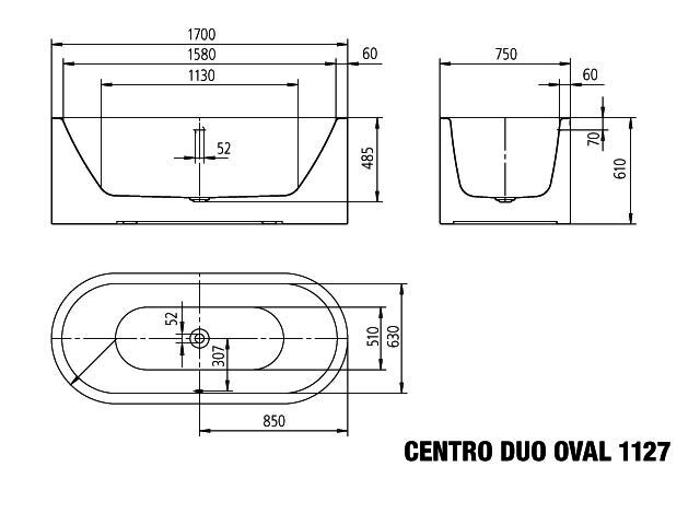 KA BW MST CENTRO DUO OVAL Mod.1127-4040, 1700x750, alpin,Schallsch.,inkl. KA 4040