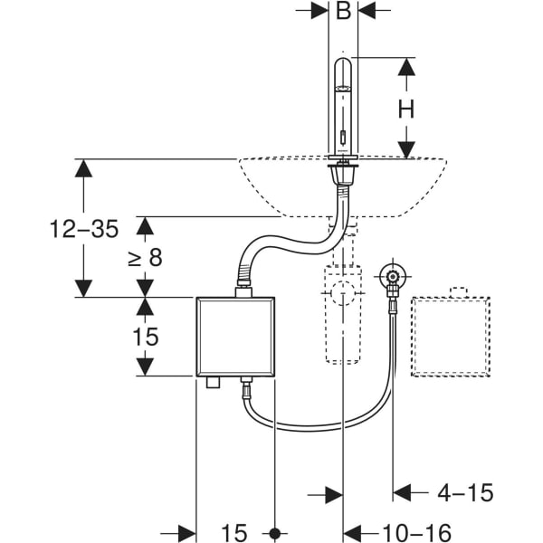 Geberit Piave WT-Arm., Standmontage, Netz mit AP-Funkt.Box, o.Misch., hgl.verchr.