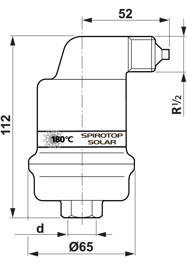 Spirotech Großentlüfter SpiroTop SolarAutoClose 1/2" IG, 10 bar, 180 Grad, Schwimmer:TPX