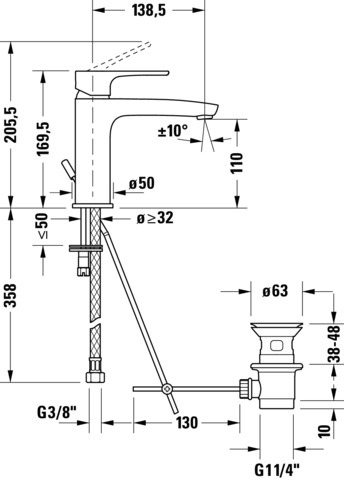 Duravit B.1 Einhebel-Waschtischmischer M FreshStart,MinusFlow, m.Zugst., Chrom HG