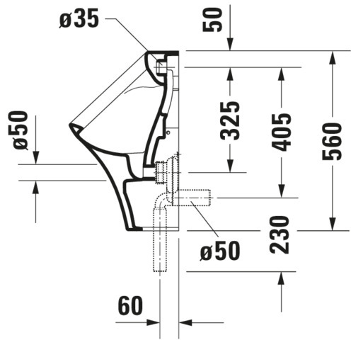 DU Urinal DuraStyle, Zulauf von hinten absaugend, ohne Fliege, weiß