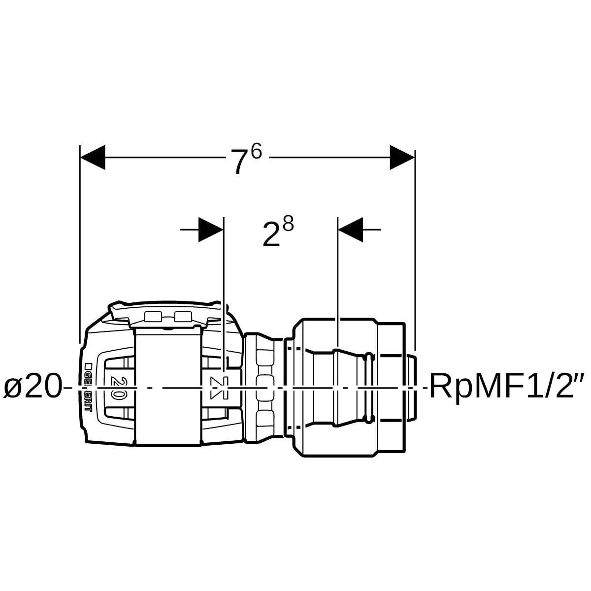 Geberit FlowFit Übergang mit MasterFix PPSU d20-MF20