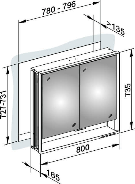 KEUCO SPS R. Lumos 14312, mit Ablagef., Einbau, silb-elox., 800x735x165mm