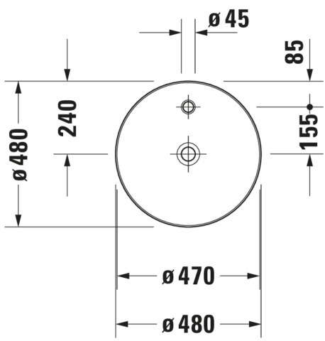 Duravit Aufsatzbecken Cape Cod 480mm, Weiß Seidenmatt, m.Armatureninsel, o.ÜL, WG