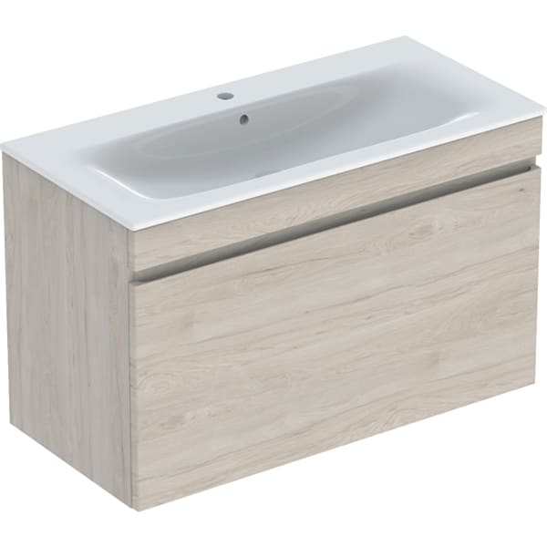 Geberit Renova Plan Set MWT m. US, 1 Schubl. 100x62,2x48cm, Nussbaum hi hell/KeraTect