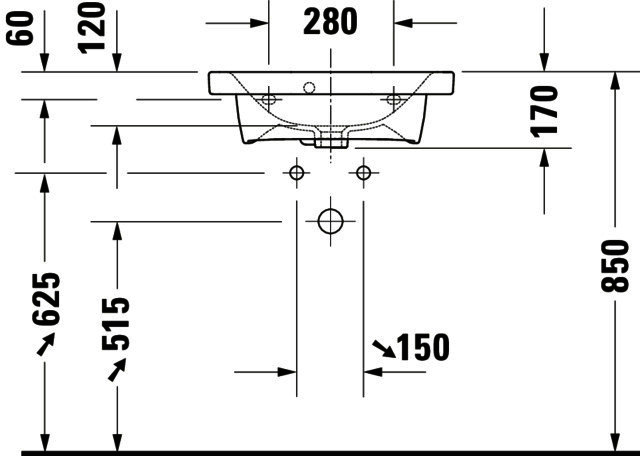 DU Möbelwaschtisch Compact DuraStyle 550mm, m.ÜL, m.HLB, weiß