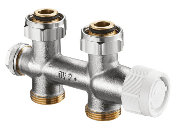OVENTROP-Anschlussarmatur "Multiblock T" 3/4"ÜM x 3/4"AG, 2-Rohr, Messing, Dg