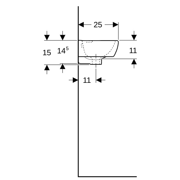 Geberit Renova Compact HWB, verk. Ausladung Ablg., 45x25cm, Hl. li, m.Ül., weiß