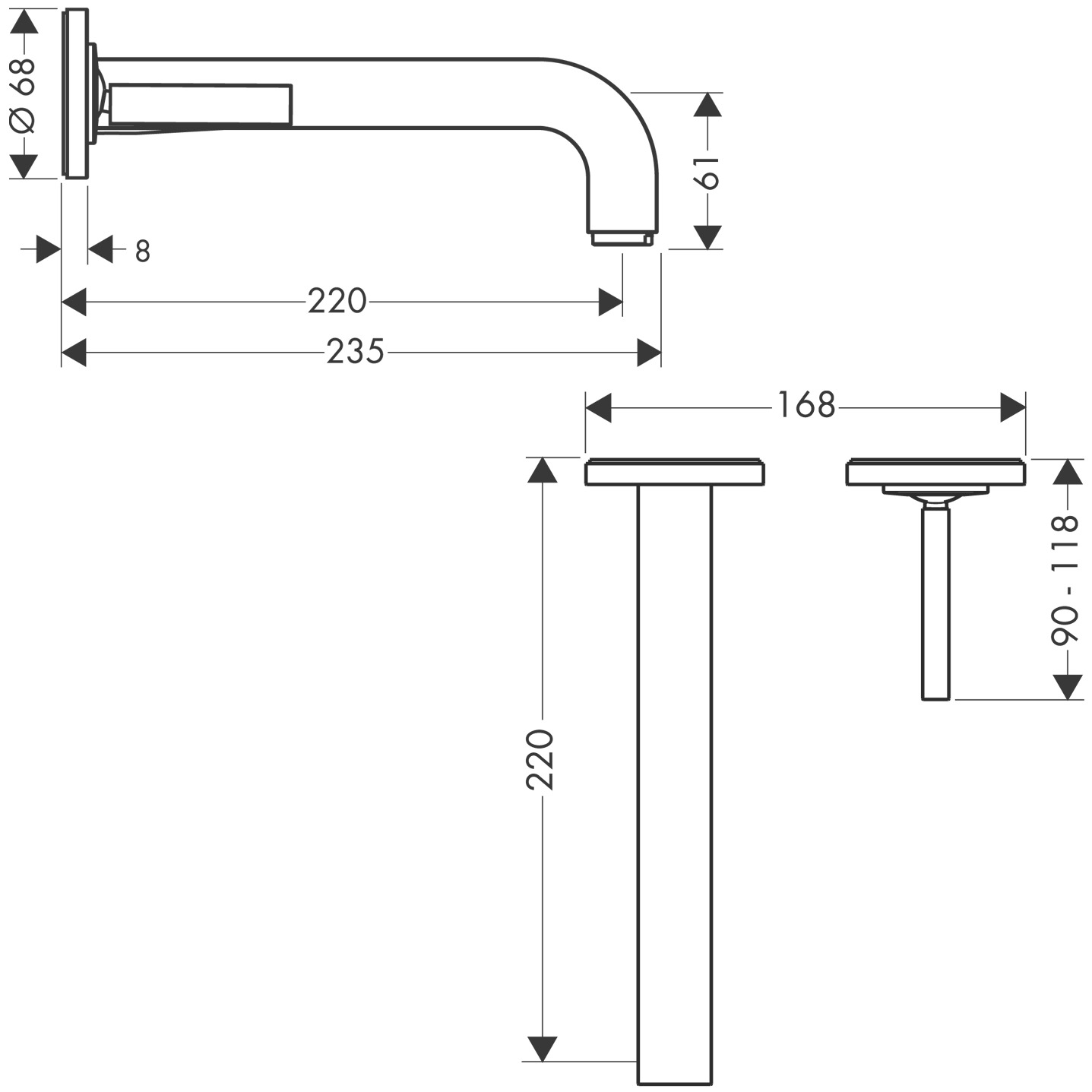 Hansgrohe Waschtischmischer UP Axor Citterio F-Set langer Auslauf ohne Platte chrom