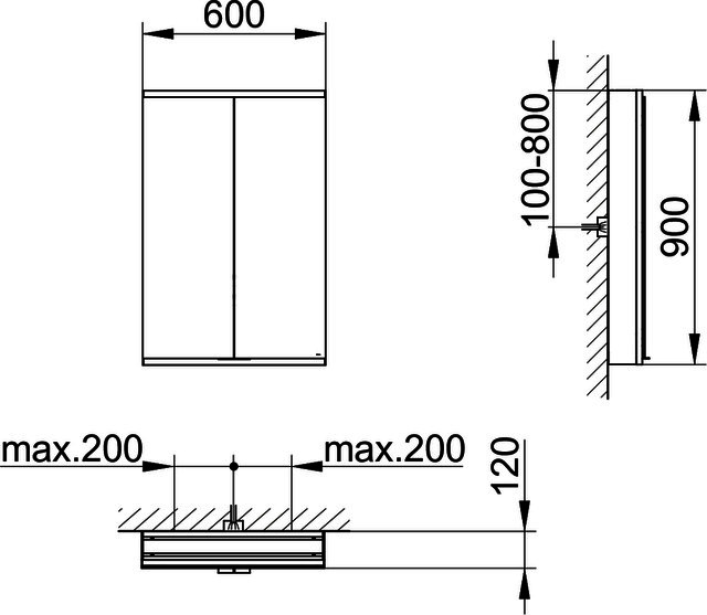 KEUCO Royal Modular 2.0 SPS, unbel. 80020, Vorb,2Steckd,sb-elox,600x900x120mm