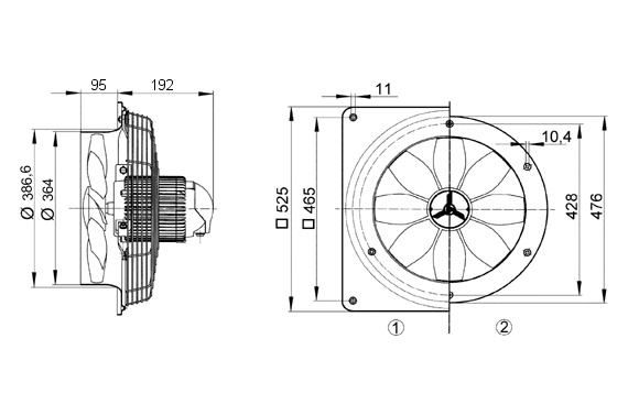 Maico Axial-Wandventilator DZS 35/2 B Stahlwandring, Drehstrom, DN350