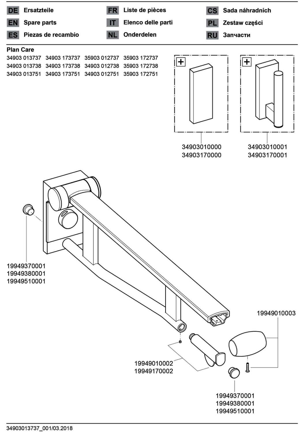 KEUCO SK-Griff WC Plan Care 34903, abnehmbar, verchromt/schwarzgrau, 700 mm