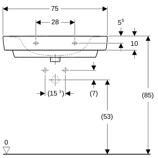Geberit Renova Plan Waschtisch, 75x48cm o. Hl., o. Ül., weiß, KeraTect