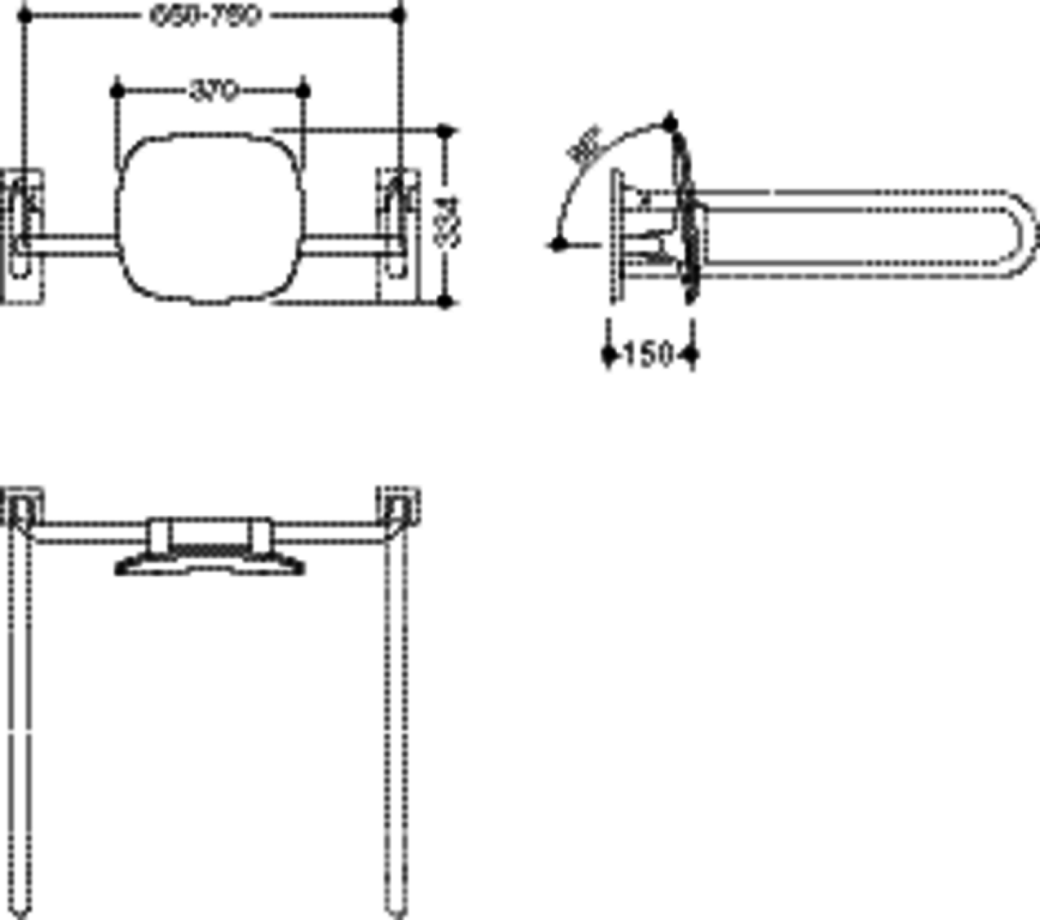 HEWI Rückenstütze Fb 90, WA 150mm SK-Griff-Montage signalweiß