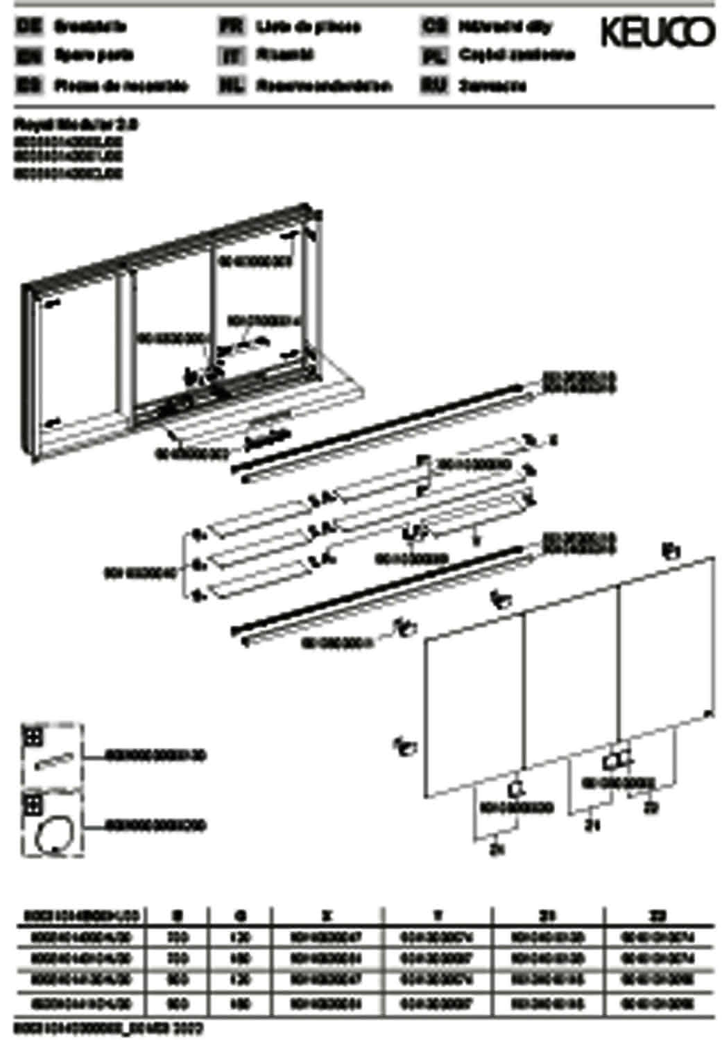 KEUCO Royal Modular 2.0 SPS, bel. 80031, Einb,2Steckd,sb-elox,1400x700x120mm