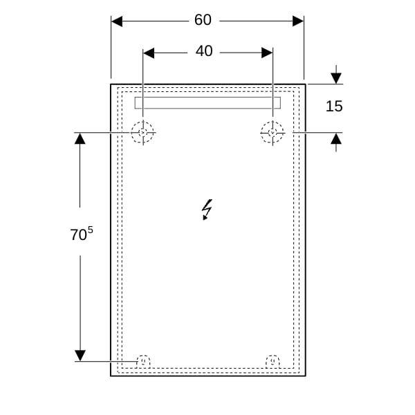 Geberit Option Basic Lichtspiegel, eckig Beleuchtung oben, 60x90x3cm, alu. elox