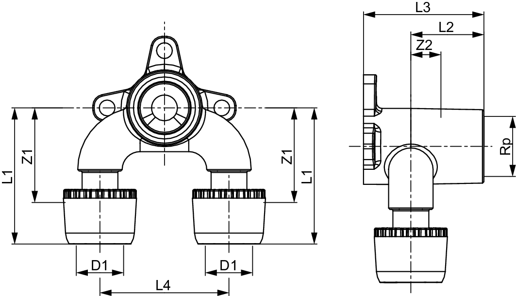 TECElogo-Ax U-Doppelwandscheibe Dimension 20 x Rp 1/2", Siliziumbronze