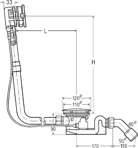 Viega Ab-und Überlauf Rotaplex Trio 6141.60 in 725mmxDN40/50 verchromt