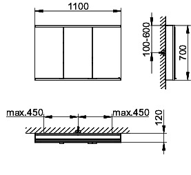 KEUCO Royal Modular 2.0 SPS, bel. 80031, Vorb,2Steckd,sb-elox,1100x700x120mm