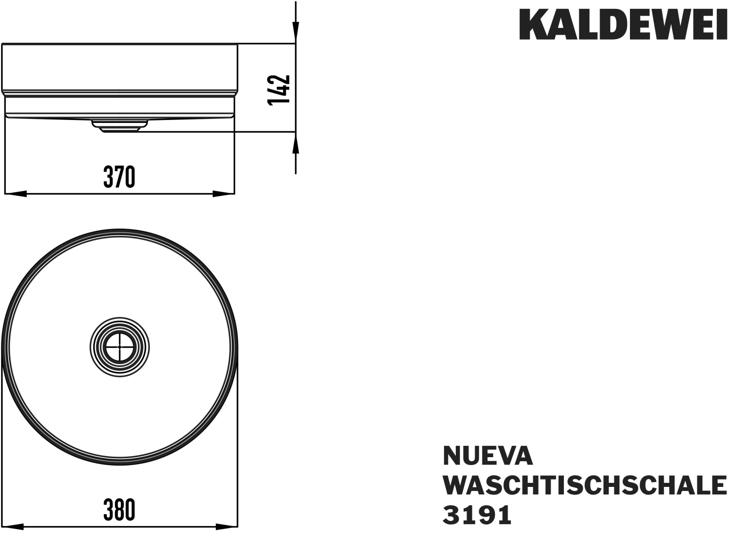KA WB NUEVA WASCHTISCH-SCHALE Mod.3191,d :380mm,schwarz,Perl-Effekt,oÜL