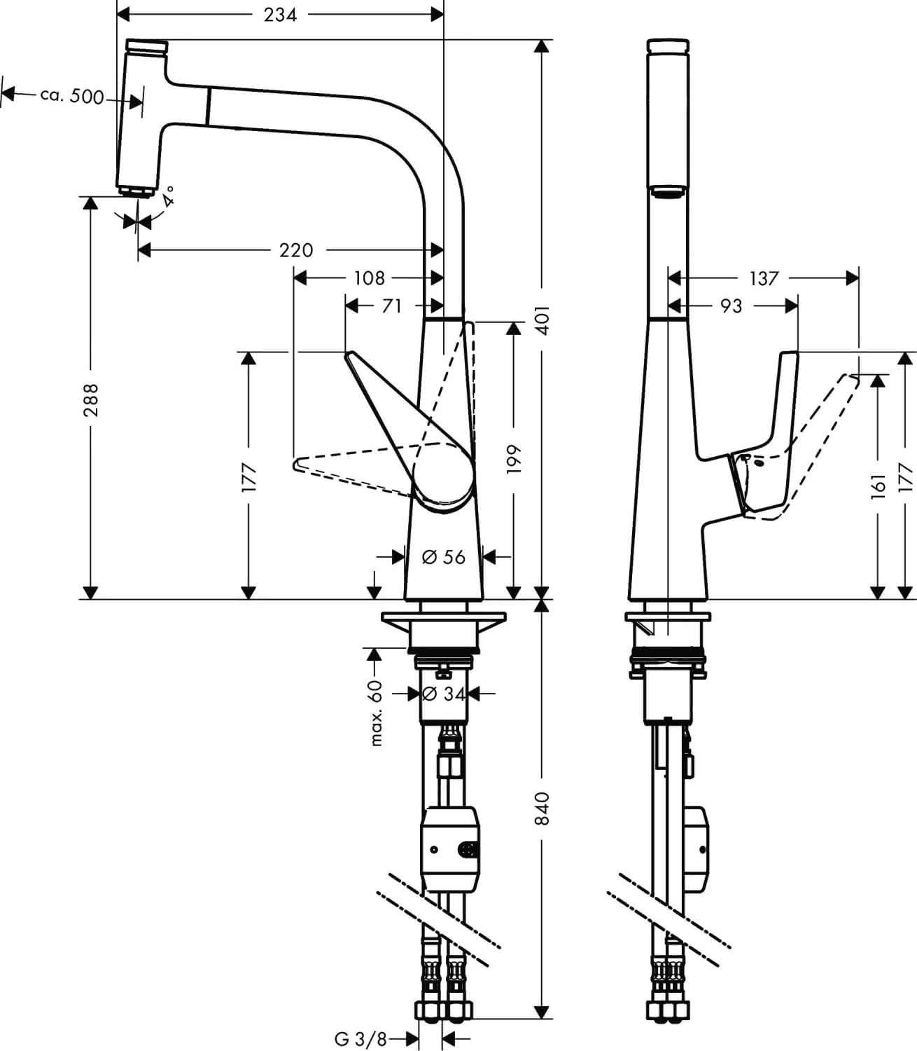 Hansgrohe Spültischmischer 300 Talis Select M51 Ausziehauslauf 1jet chrom