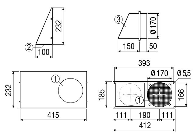 Maico Kombi-Wandstutzen KWH 16 L Außenluft links und Fortluft, DN160