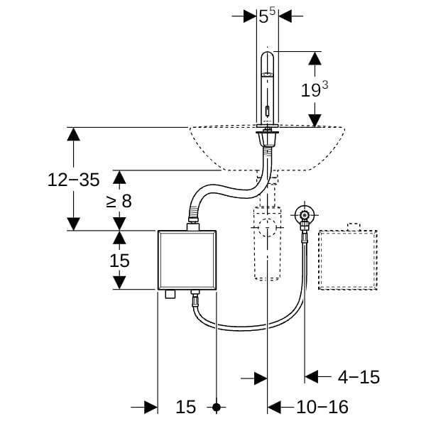 Geberit Piave WT-Arm., Standmontage, Batterie mit AP-Funkt.Box, o.Misch., schwarz matt