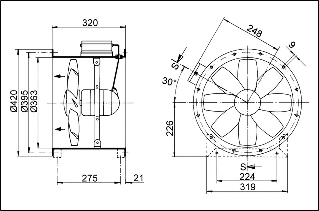 Maico Axial-Rohrventilator DZR 35/2 B Ex e Drehstrom, explosionsgeschützt, DN350