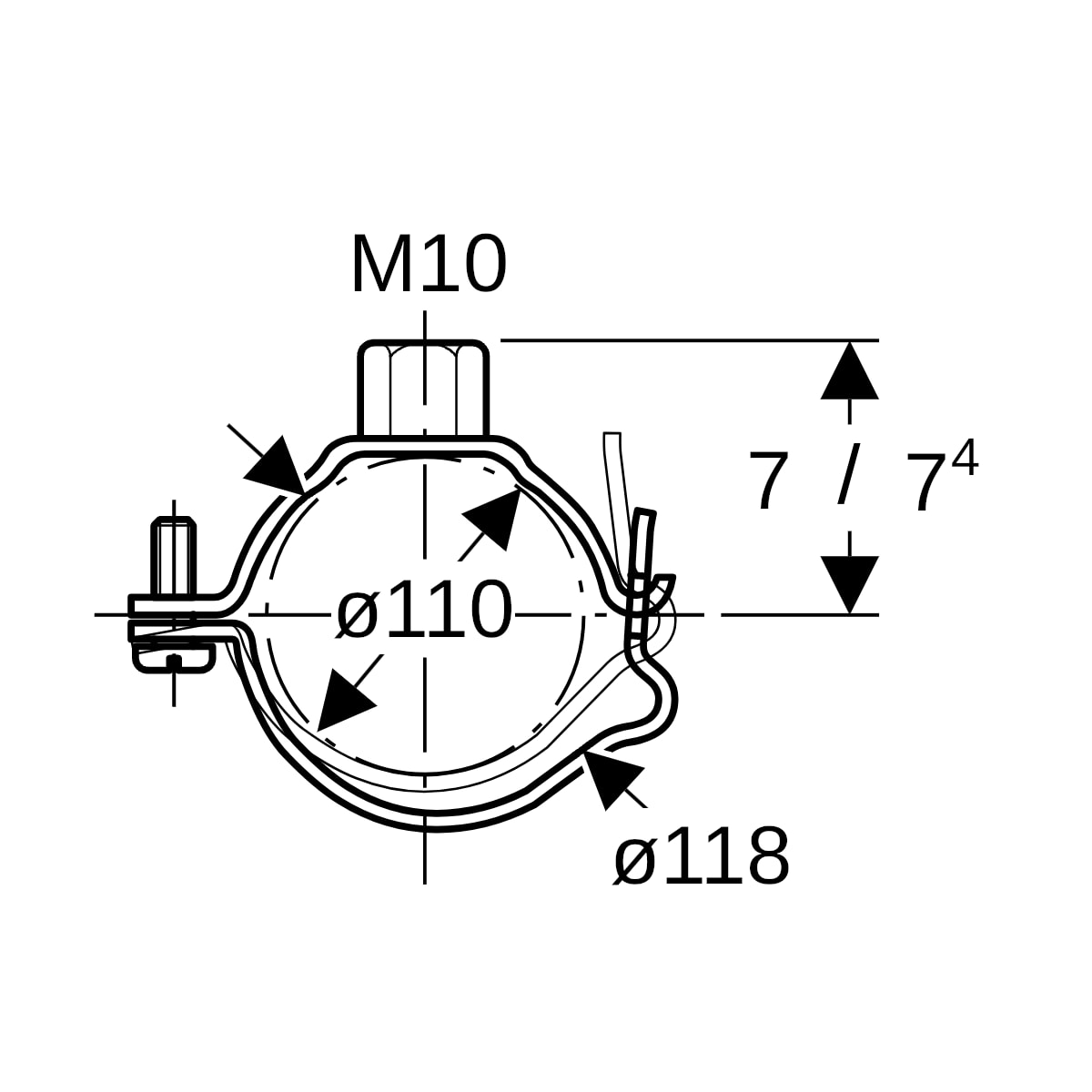 Geberit Rohrschelle mit Gewindemuffe M10 verstellbar d110/118