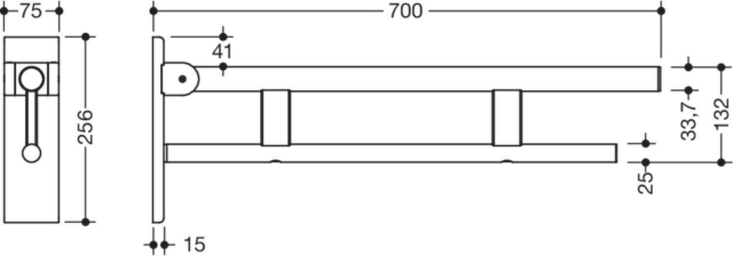 HEWI SK-Griff Duo (B), L:700, schliff