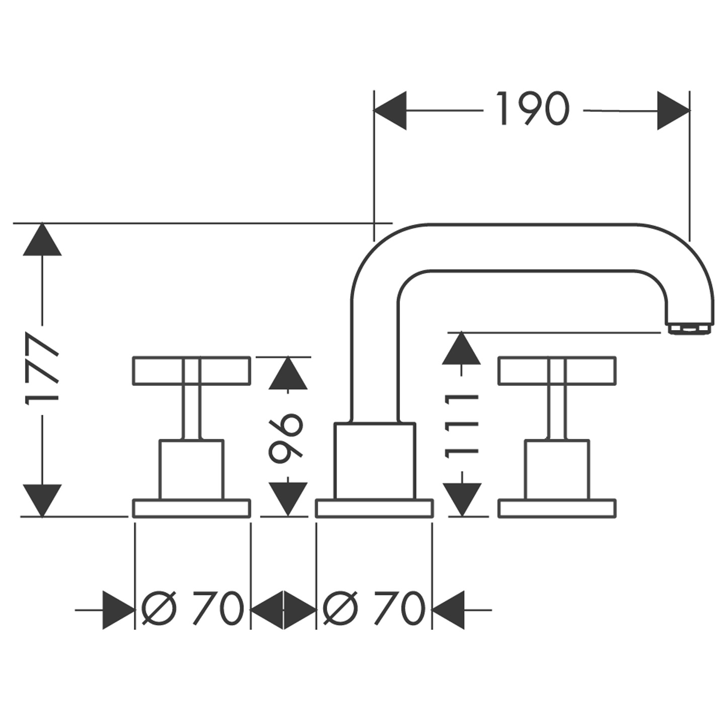 Hansgrohe 3-L.Wannenarmatur Axor Citterio F-Set f.Wannenrand m.Kreuzgriff BSO