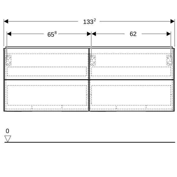 Geberit ONE Unterschrank für WT/-Platte 4 Schubl., 133,2x50,4x47cm,Nussb.hickory