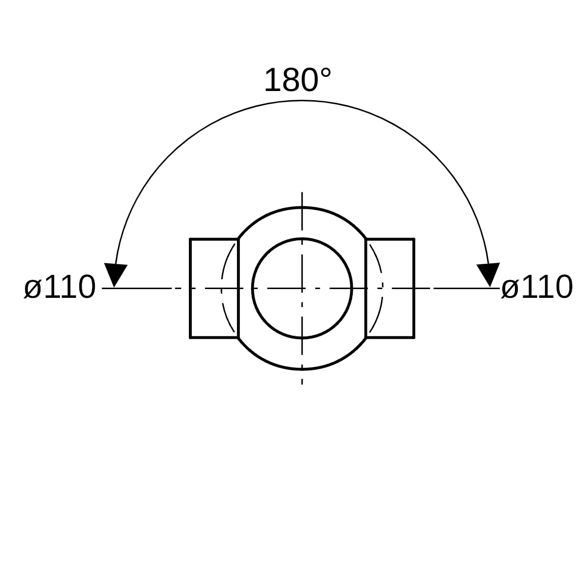 Geberit PE Kugelabzweig 88,5Gr zweifach Anschlüsse 180Gr versetzt d110/110