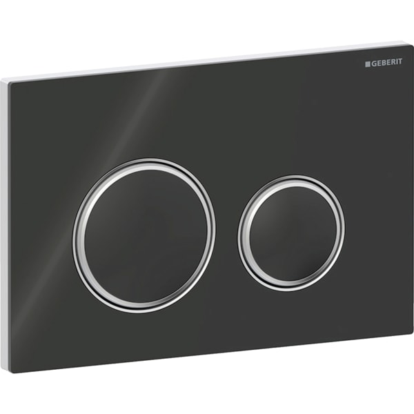 Geberit Sigma50 BetPl., rund, 2-Mengen-Sp. chrom glänzend / schwarz , Glas