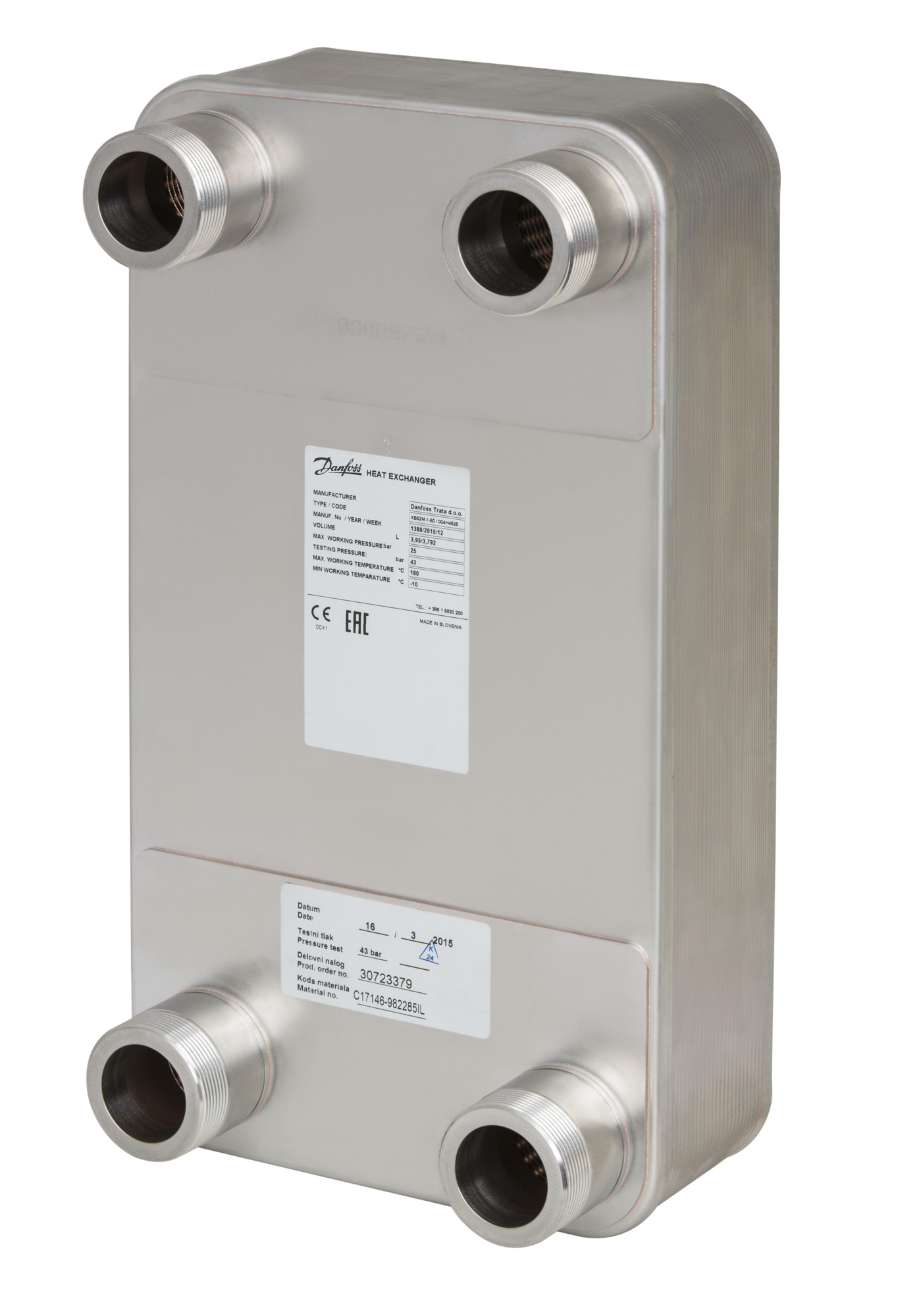 Danfoss gelöteter Wärmeübertrager MPHE XB 52M-1 60 PN25 G 2 A x 50mm Danfoss gelöteter Wärmeübertrager MPHE XB 52M-1 60 PN25 G 2 A x 50mm