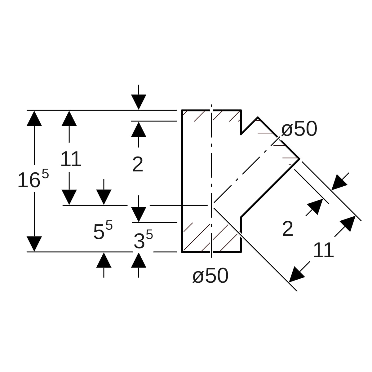Geberit PE Abzweig 45Gr d50/50