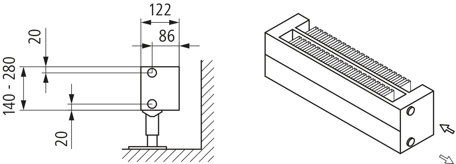 Kermi Konvektor Typ22 BH70x122x600mm QN243, weiß, 6bar, o. Abd, AB 14