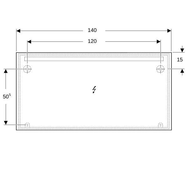 Geberit Option Basic Lichtspiegel, eckig Beleuchtung oben, 140x70x3cm, alu. elox