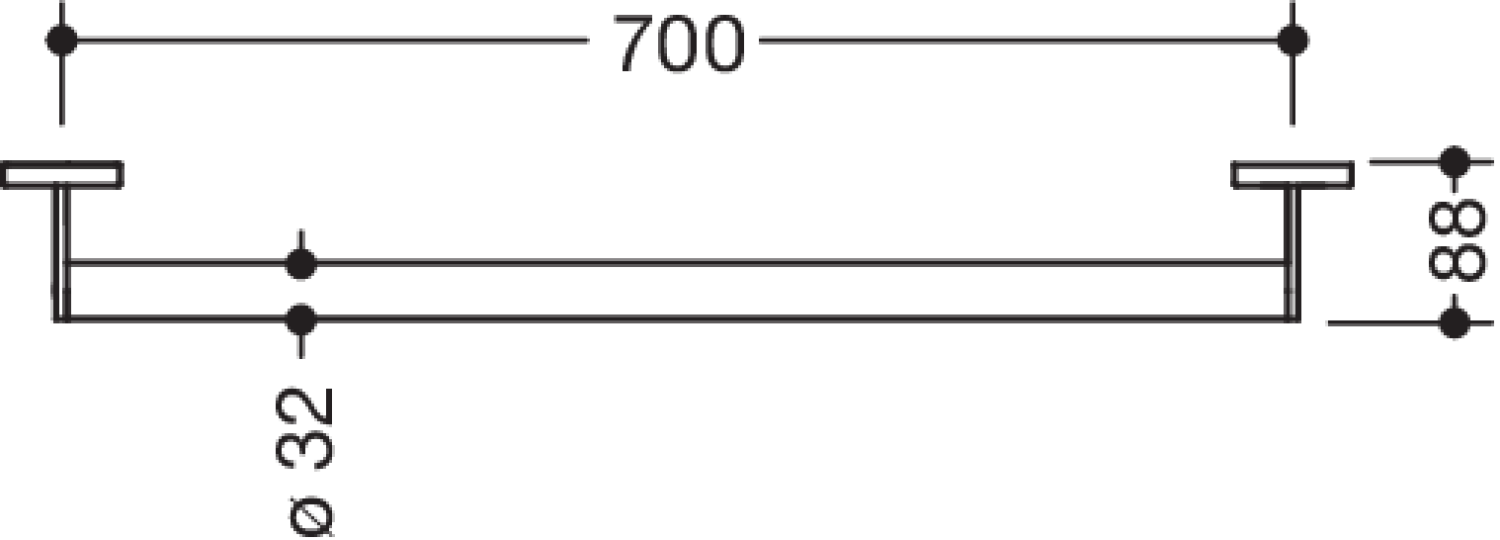 HEWI Haltegriff, d:32, L:700mm, schliff