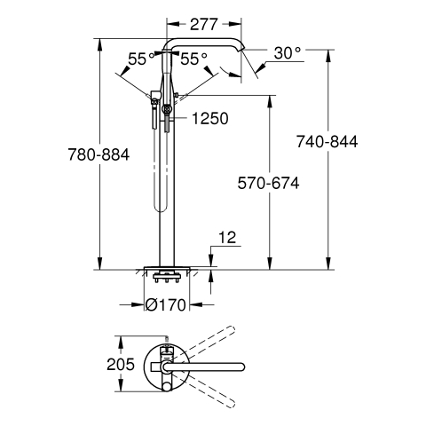 GROHE EH-Wannenbatterie Essence 25248_1 Bodenmontage FMS cool sunrise gebürstet