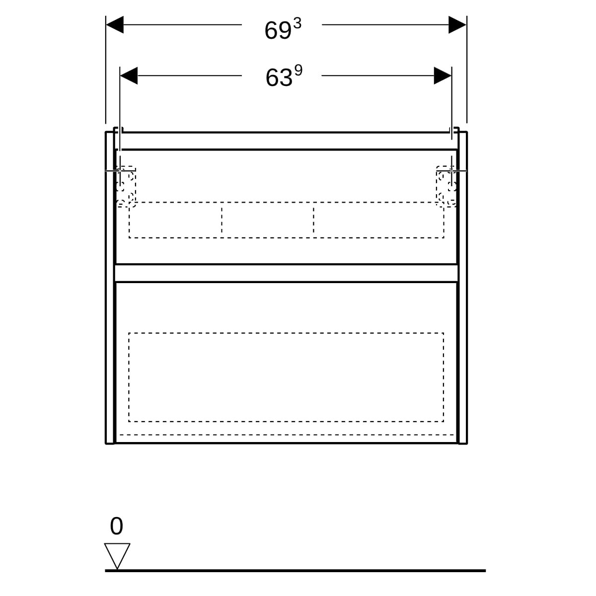 Geberit Renova Plan US f. WT, m. 2 Schubladen 69,3x60,6x44,6cm, lava/l. seidenmatt