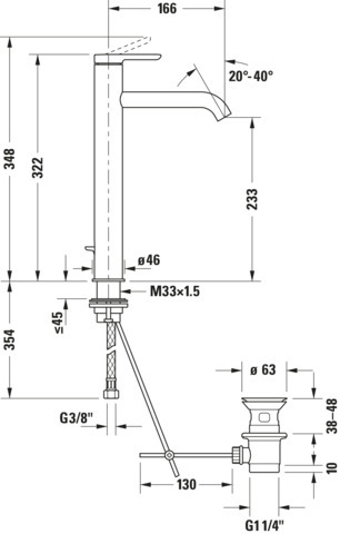 DU C.1 Einhebel-Waschtischmischer XL m.Zugstange,