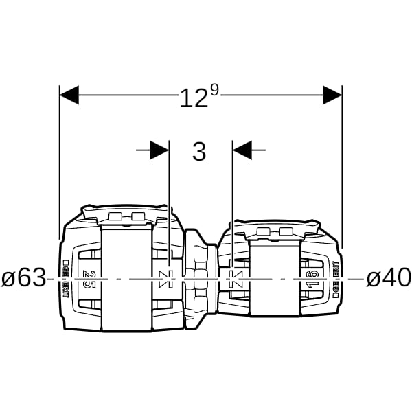 Geberit FlowFit Reduktion PPSU, d63, d1=40mm