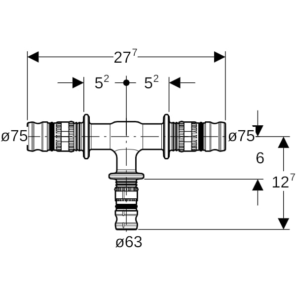 Geberit Mepla T-Stück reduziert PVDF d75-63-75