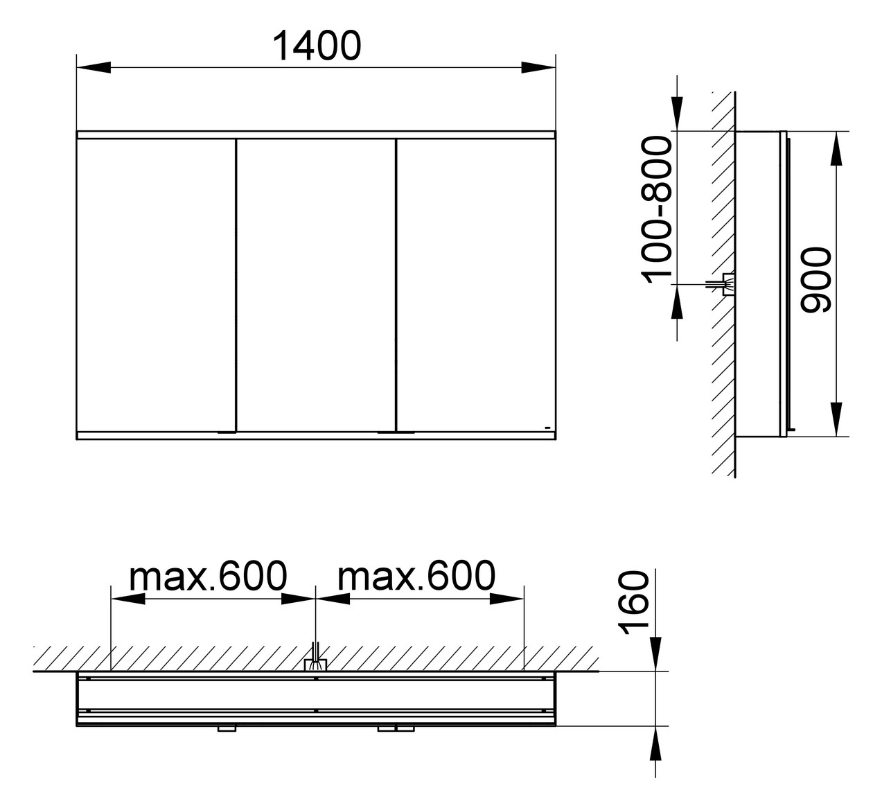 KEUCO Royal Modular 2.0 SPS, bel. 80031, Vorb,oSteckd,sb-elox,1400x900x160mm